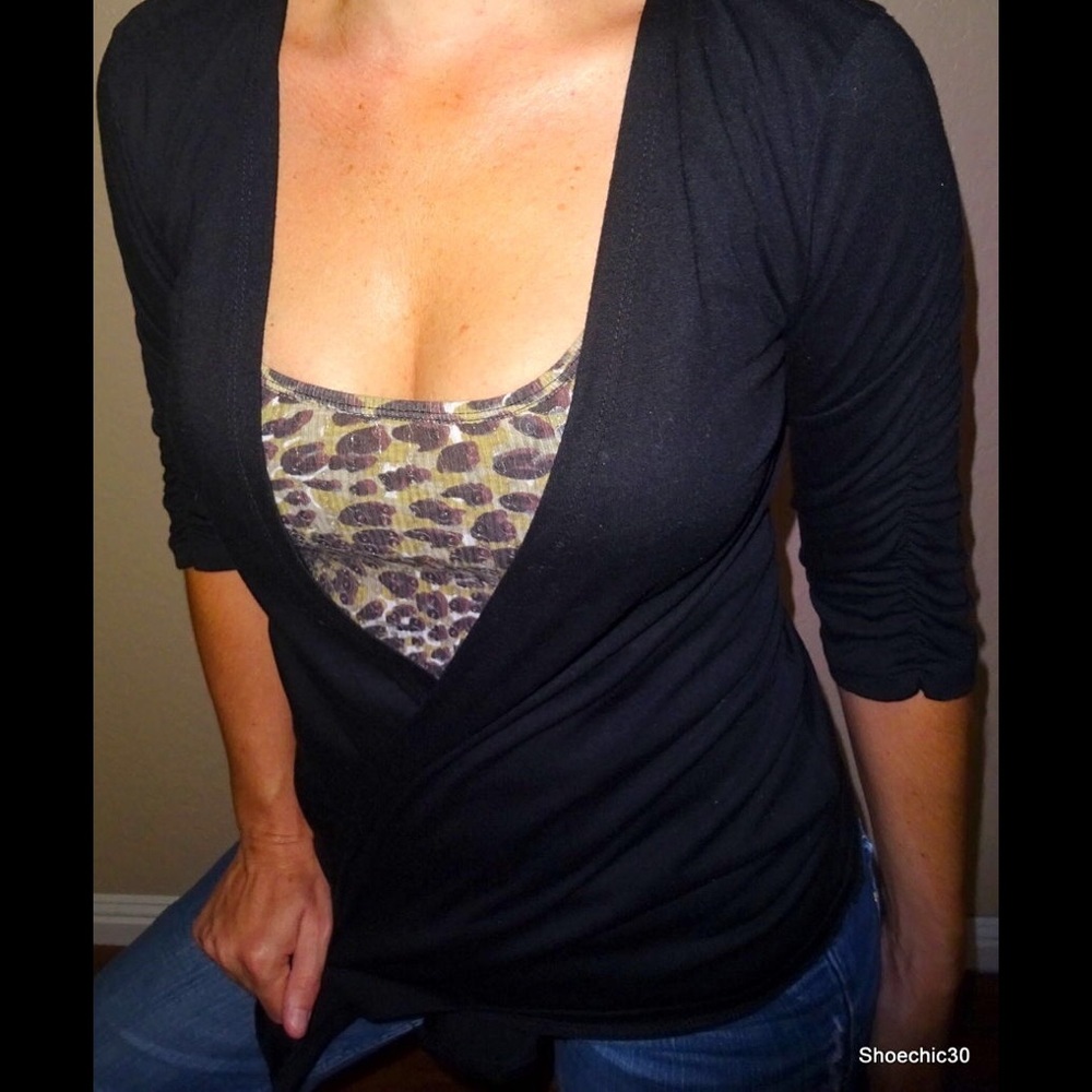 cheetah sequin wrap style shirt top black small